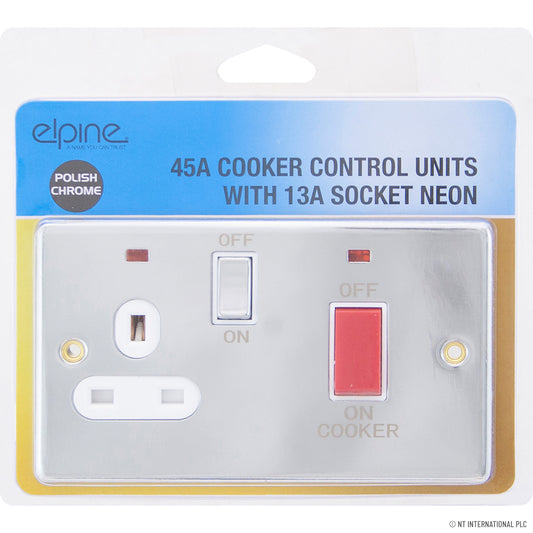 Upgrade Your Kitchen with the 45A Cooker Switch and 13A Socket Neon Chrome Combo.