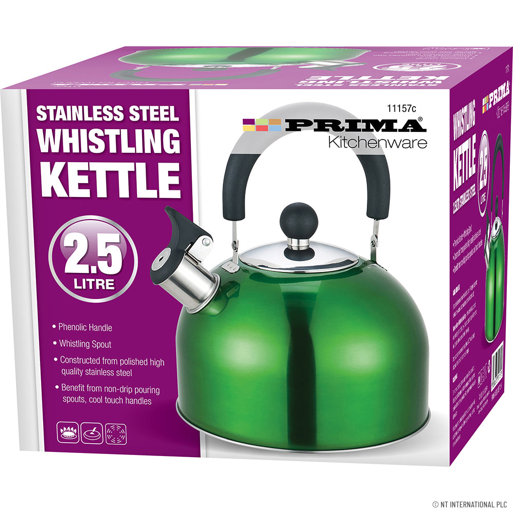 2.5L Stainless Steel Whistling Kettle in Metallic Green