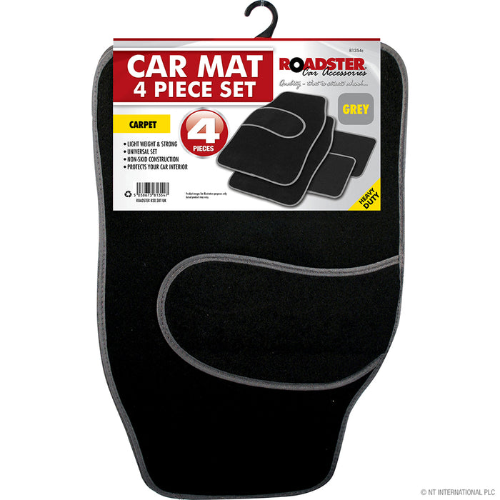 Premium 4pc Car Mat Set Carpet - Grey | Stylish Auto Floor Mats.