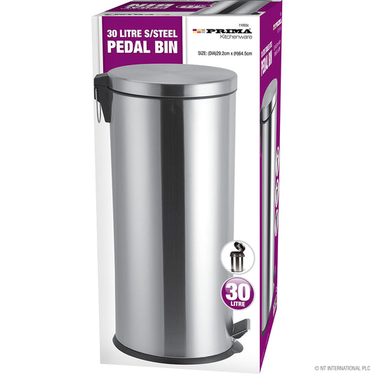 Poubelle à pédale Premium 30L en acier inoxydable, design élégant DIA 29,2 x 64,5 cm, idéale pour la maison et le bureau