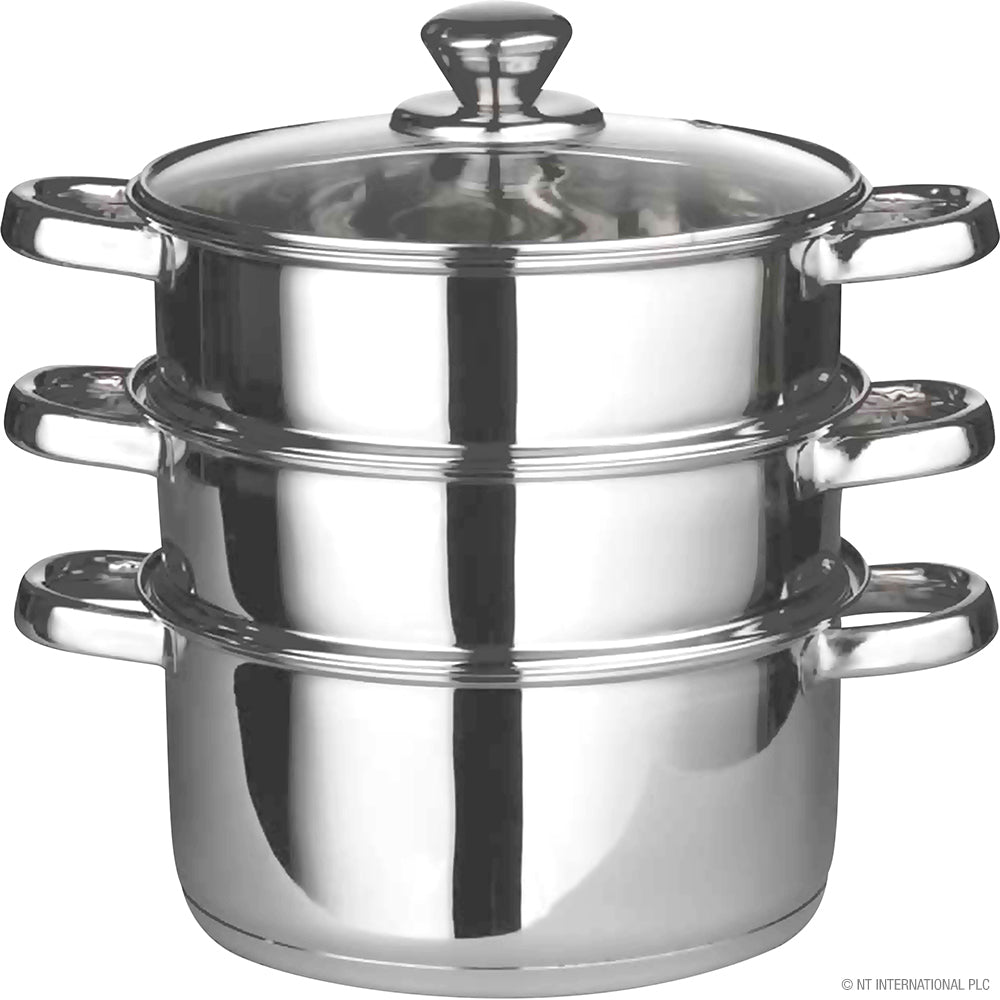 Cuit-vapeur Premium 22cm 3 pièces en acier inoxydable avec couvercle en verre - Idéal pour une cuisine saine et une préparation de repas polyvalente