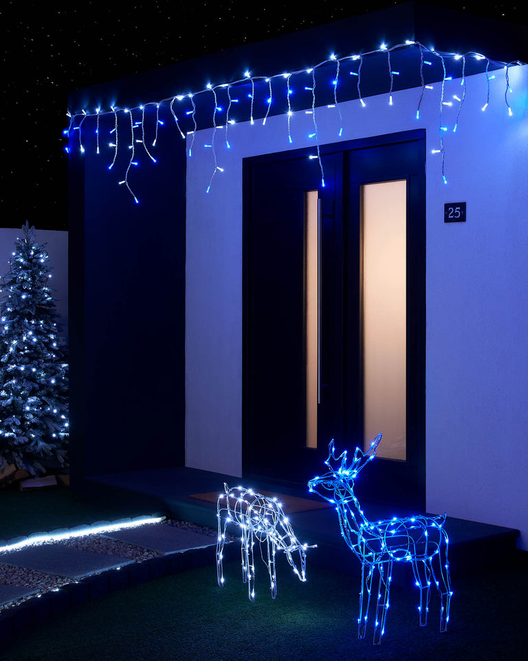 Guirlande Lumineuse Noël Glaçons Extérieur 10M - Lumières Féériques à Brancher Blanc Froid & Bleu Connectables Étanche LED Glaçons Lumineux Alimentation Secteur avec 8 Modes & Télécommande Minuteur pour Fenêtre Jardin Fête