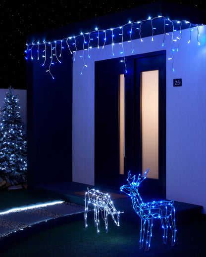 Guirlande Lumineuse Noël Glaçons Extérieur 10M - Lumières Féériques à Brancher Blanc Froid & Bleu Connectables Étanche LED Glaçons Lumineux Alimentation Secteur avec 8 Modes & Télécommande Minuteur pour Fenêtre Jardin Fête