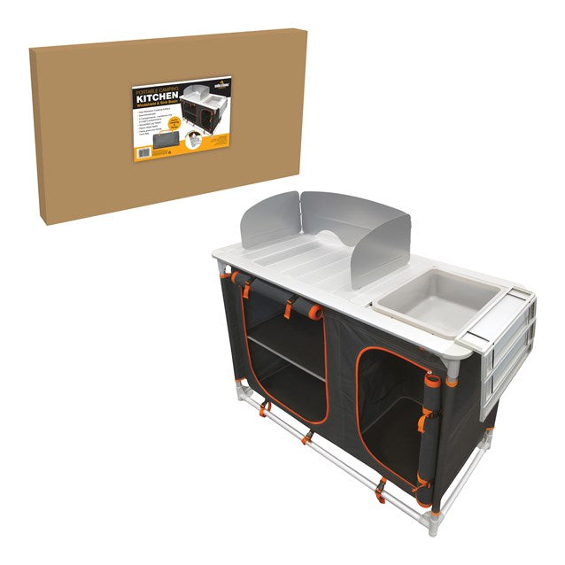 Camping Kitchen Windshield, Sink & 4 Storages —