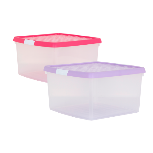 Wham® Clip 10.02 25.5L Box & Lid Clear Base Pink/Lilac Lids