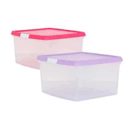 Wham® Clip 10.02 25.5L Box & Lid Clear Base Pink/Lilac Lids