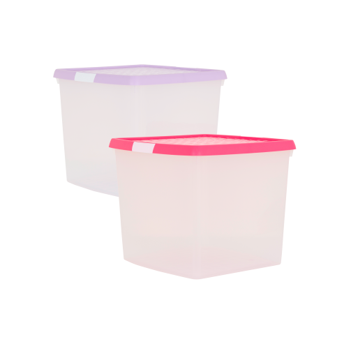 Wham® Clip 10.03 37L Box & Lid Clear Base Pink/Lilac Lids