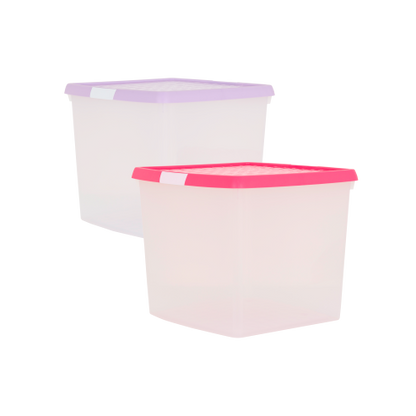 Wham® Clip 10.03 37L Box & Lid Clear Base Pink/Lilac Lids