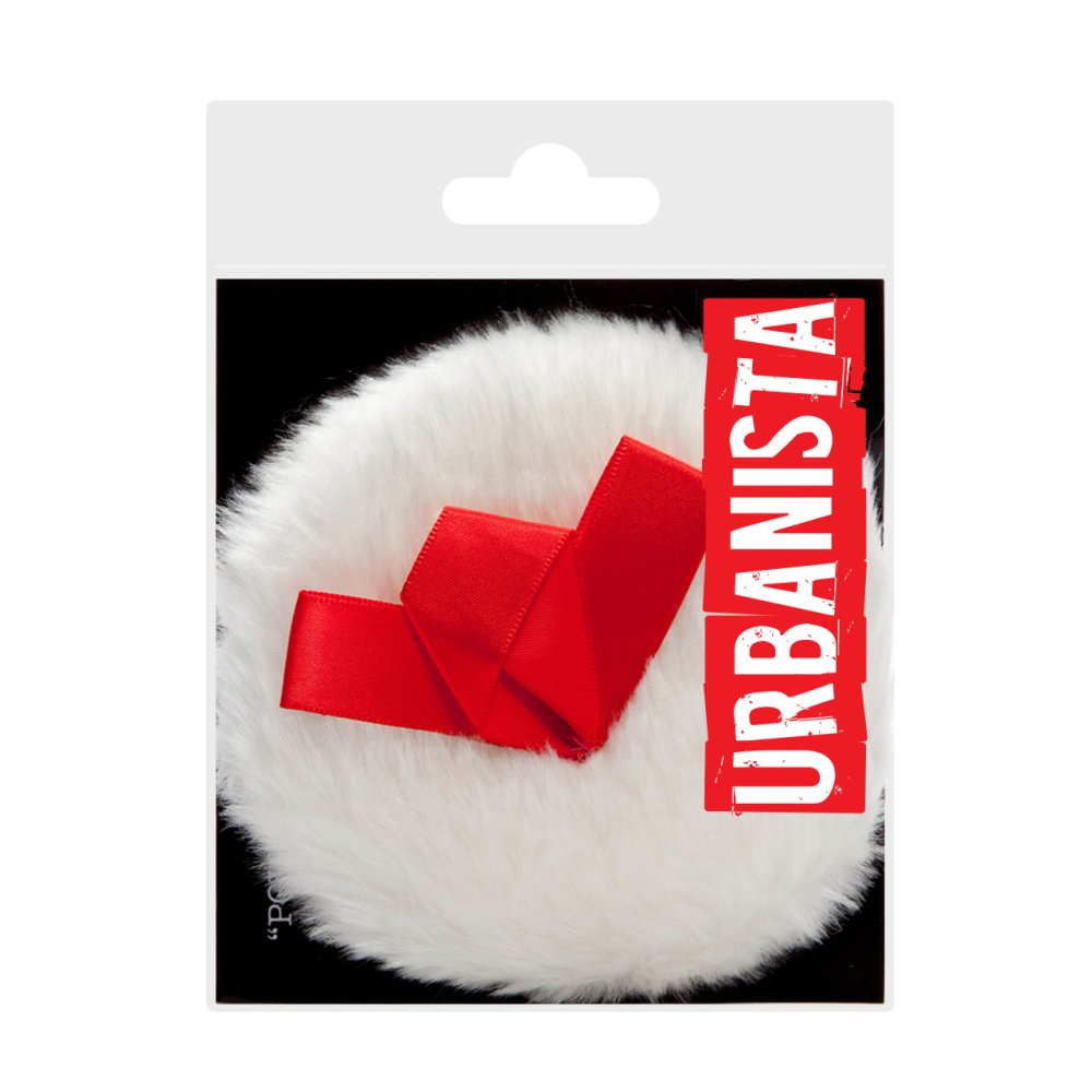 LARGE POWDER PUFF WHITE RED RIBBON