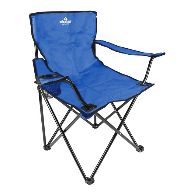 Chaise longue pliante avec porte-gobelet - Bleue