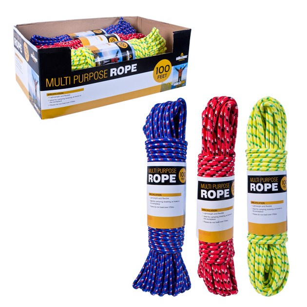 100Ft Multi-Purpose Rope - 3 Assorted Colours