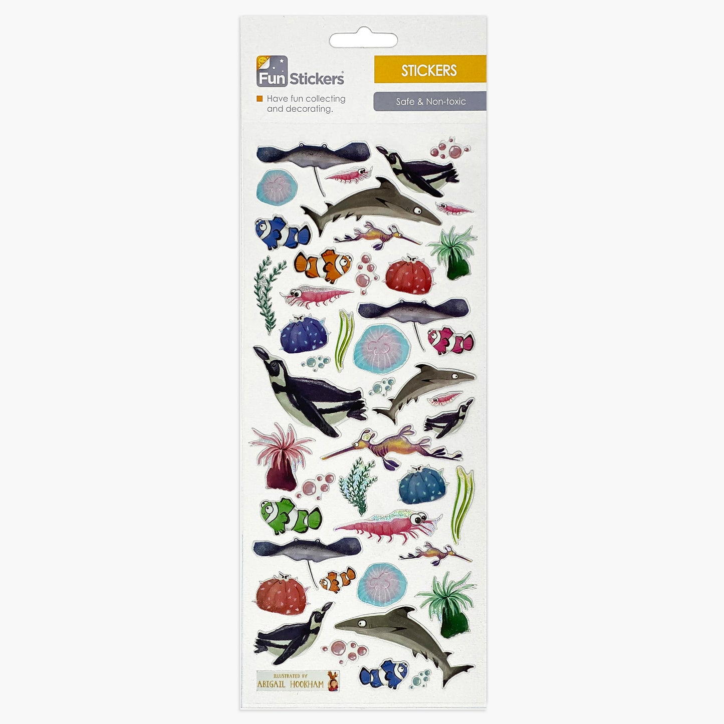 Fun stickers Undersea World Animals, Wildlife, Sea Life, Sharks, Stingrays, Penguins, Fish, Clownfish, Bubbles, Coral, Seaweed, Jellyfish, Sea Urchins, Shrimp