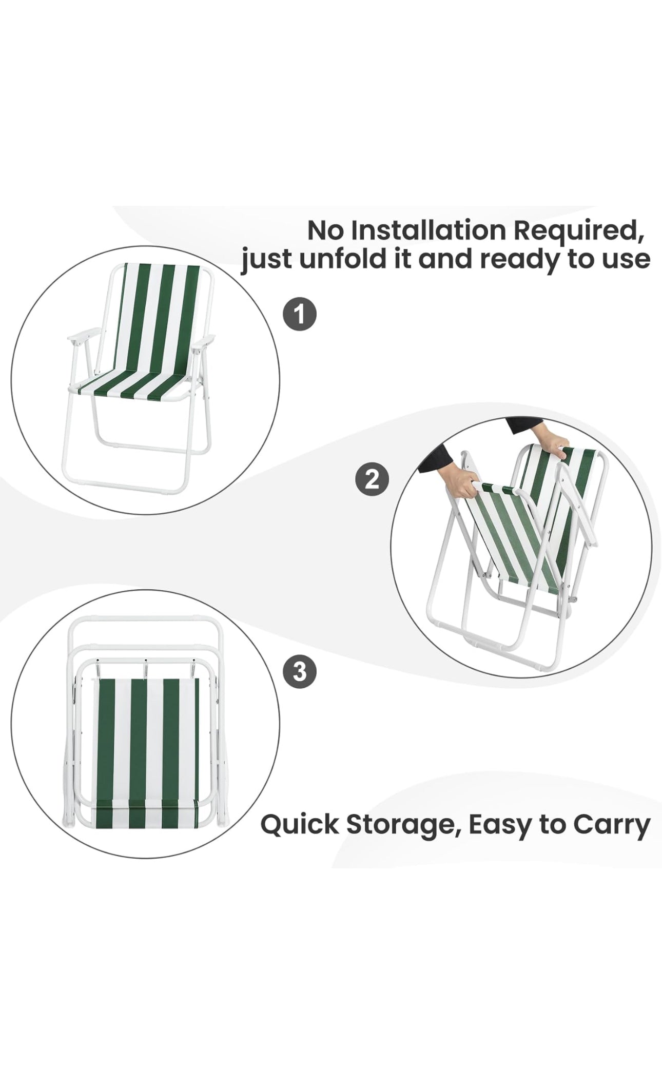 Chaise de camping, chaise pliante légère pour l'extérieur, chaise de pêche avec accoudoirs, chaise pour le camping, le pique-nique, la plage, le jardin, la terrasse, blanc + vert