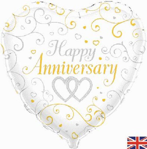 18" Foil Balloon - Happy Anniversary Heart Gold & Silver