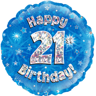 21st Birthday Blue Foil Balloon (18" Oaktree) 1pc