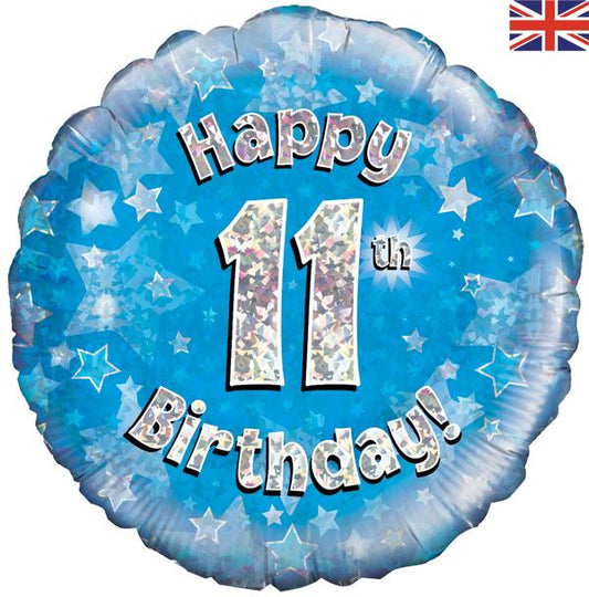 Oaktree 18" Happy 11th Birthday Blue Holographic Foil Balloon