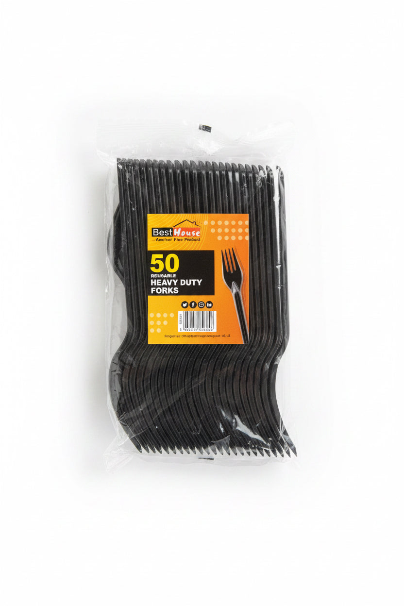 Heavy duty plastic forks black pack of 50