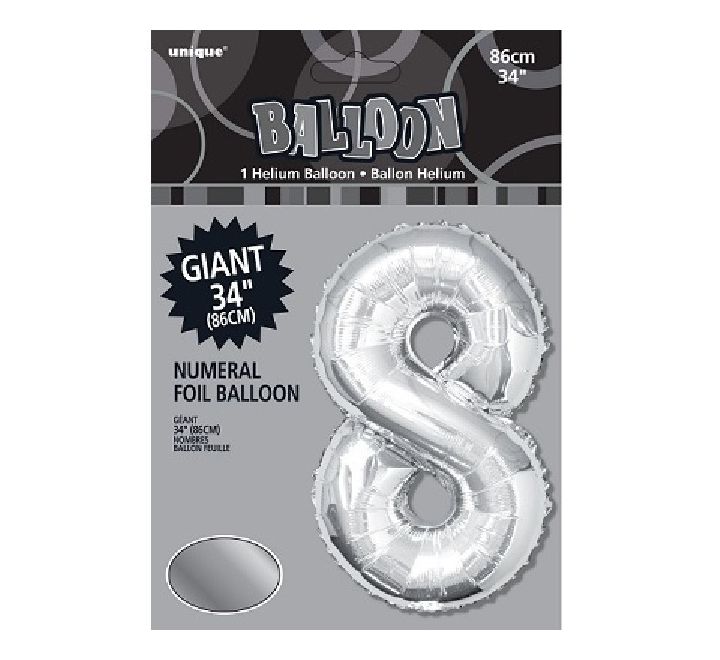 SILVER GLITZ Number 8 Balloon Helium 34in