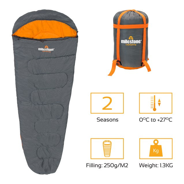 Single Mummy Sleeping Bag - 250gsm - 2 Seasons