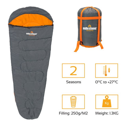 Single Mummy Sleeping Bag - 250gsm - 2 Seasons