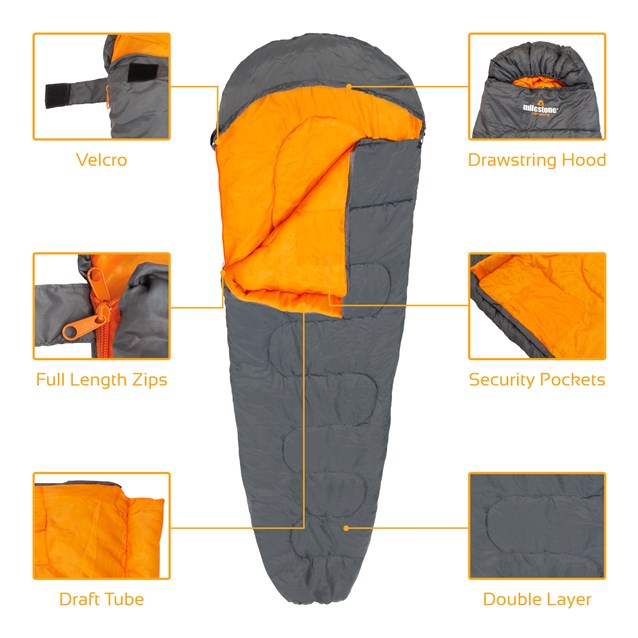 Single Mummy Sleeping Bag - 250gsm - 2 Seasons