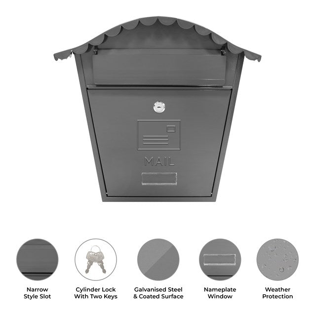Classic Wall Galvanised Steel Post Box-Grey