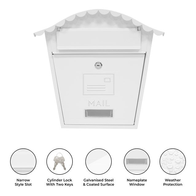Classic Wall Galvanised Steel Post Box- White