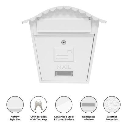 Classic Wall Galvanised Steel Post Box- White