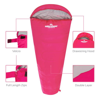 Mummy Sleeping Bag - Pink - Single - 2 Seasons