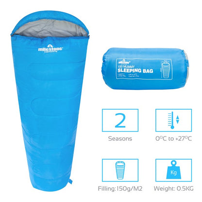 Mummy Sleeping Bag - Blue - Single - 2 Seasons