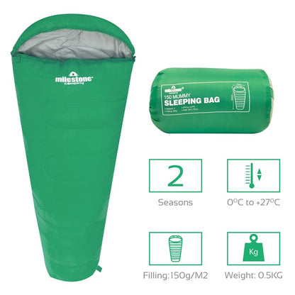 Mummy Sleeping Bag - Green - Single - 2 Seasons