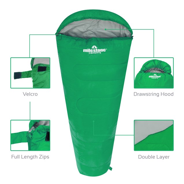 Mummy Sleeping Bag - Green - Single - 2 Seasons