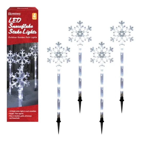 Lot de 4 lanternes de Noël en forme de flocon de neige à 40 LED – Blanc