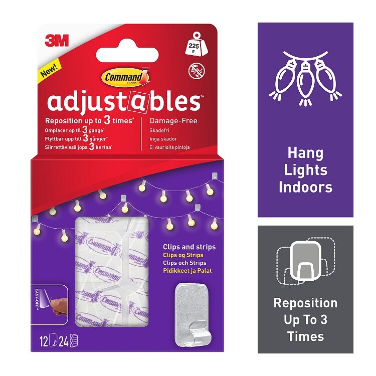 Clips repositionnables Command Ajustables, lot de 12, 17840CLR-12UKN