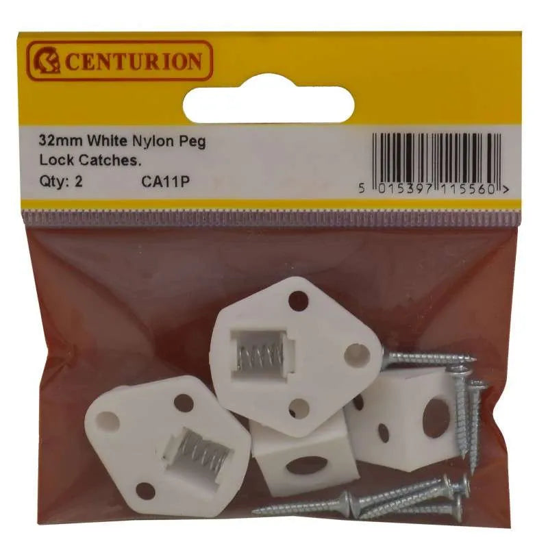 Centurion 32mm White Nylon Peg Lock Catch (Pack Of 2)