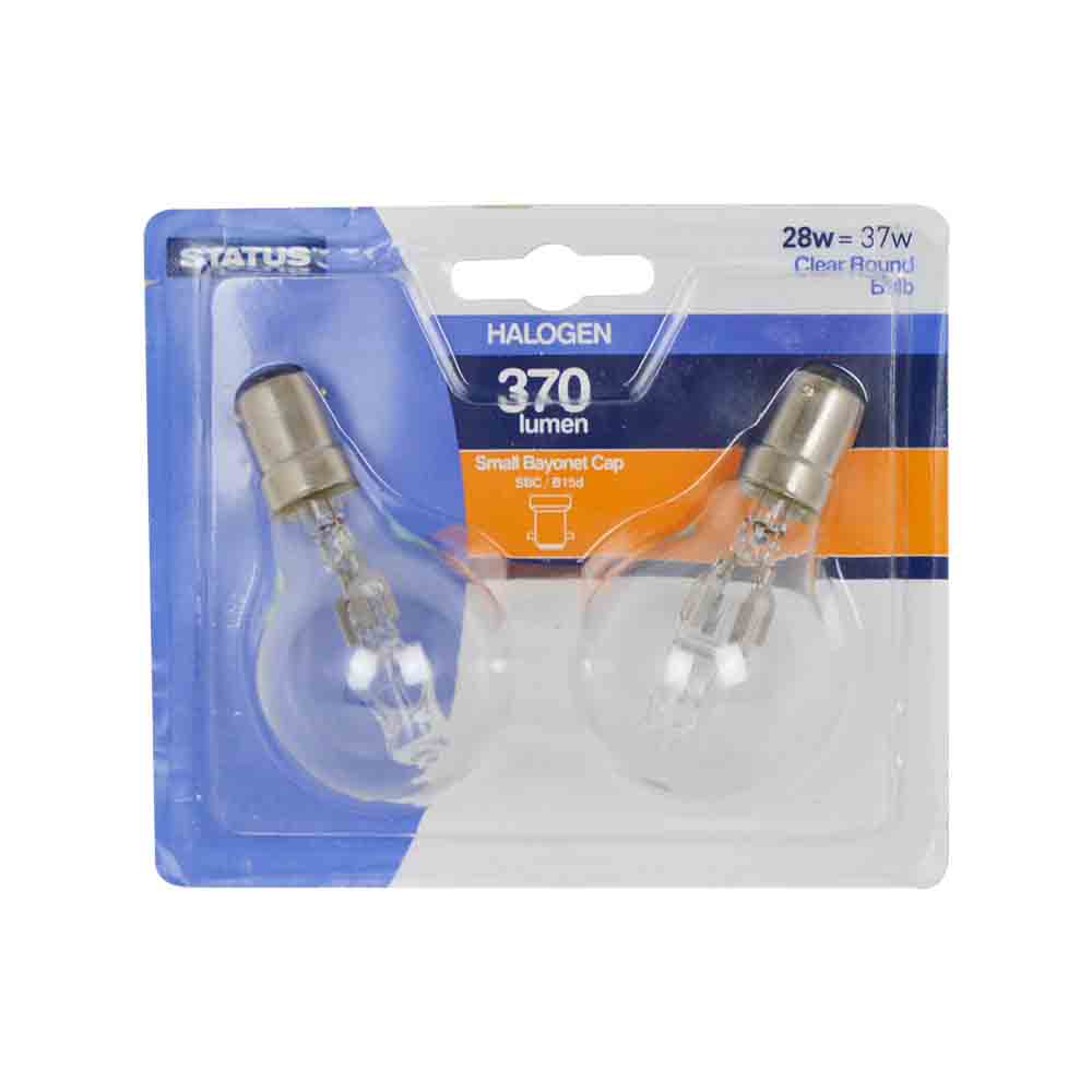 28w = 37w -Halogen - Round - SBC - Clear - 2 pk