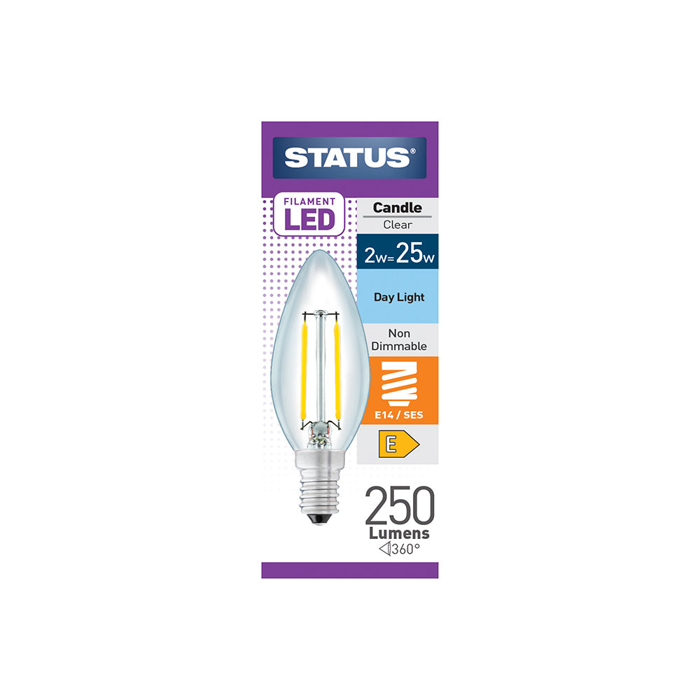 2w = 25w = 270 lumens -Filament LED - Candle - SES - Clear - Day Light - 1 pk box