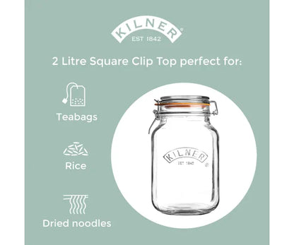 2-Litre Clip Top Square Jar