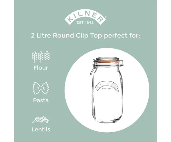 Bocal rond haut de gamme à clipser, 2 litres : Préservez la fraîcheur avec style.