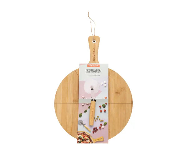 Delicious Diversity: World Foods Pizza Board & Cutter Set for Global Flavors.