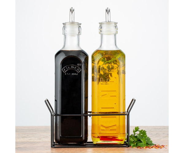 Kilner LOT DE 2 BOUTEILLES À HUILE ET SUPPORT MÉTALLIQUE 0,6 LITRE