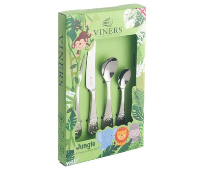 Découvrez le coffret cadeau 4 couverts pour enfants Jungle | Parfait pour les jeunes aventuriers.