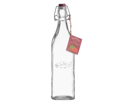 1 Litre Clip Top Square Bottle: Durable Glassware for Storage.