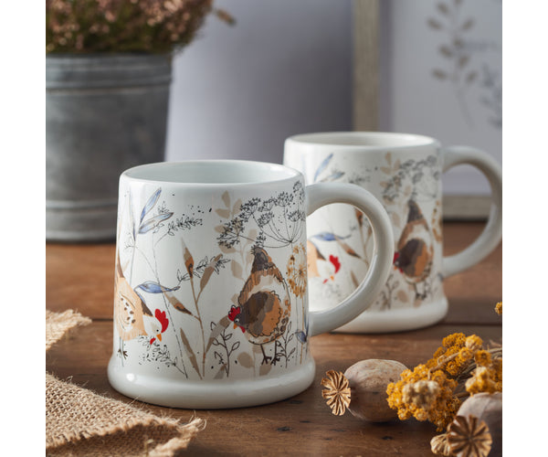 Mug en céramique fait main motif Poules de campagne 385 ml