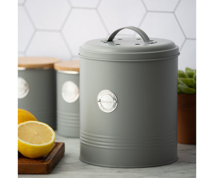Composteur de cuisine gris écoresponsable | Solution élégante pour les déchets de cuisine.