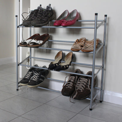 Organisez vos chaussures avec style : Étagère à chaussures à 4 niveaux en gris élégant.