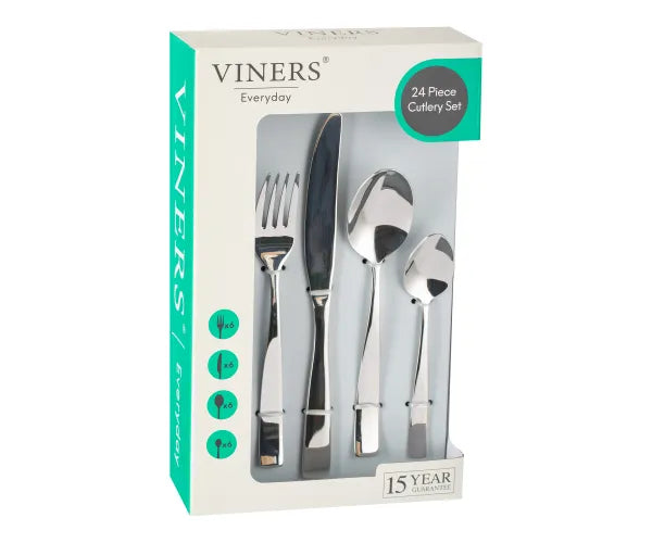Sublimez vos repas avec le service de couverts 24 pièces en acier inoxydable 18/0 Everyday Purity, présenté dans son coffret cadeau.