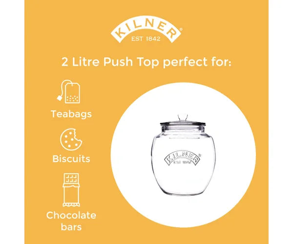 Bocal de rangement universel pratique à couvercle poussoir 2 litres | Organisez votre garde-manger.