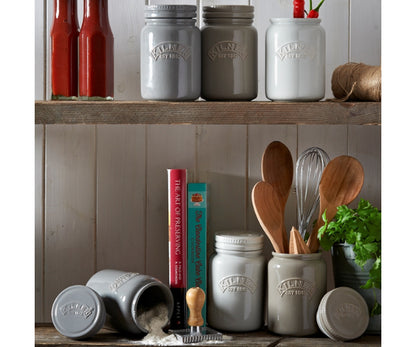 Bocale de rangement en céramique avec couvercle poussoir Morning Mist – Gardez notre cuisine organisée.