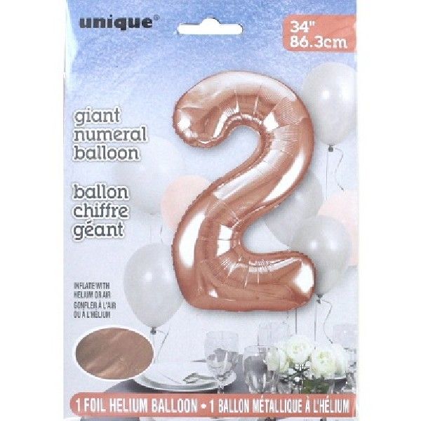 34in ROSE GOLD Number 2 Balloon